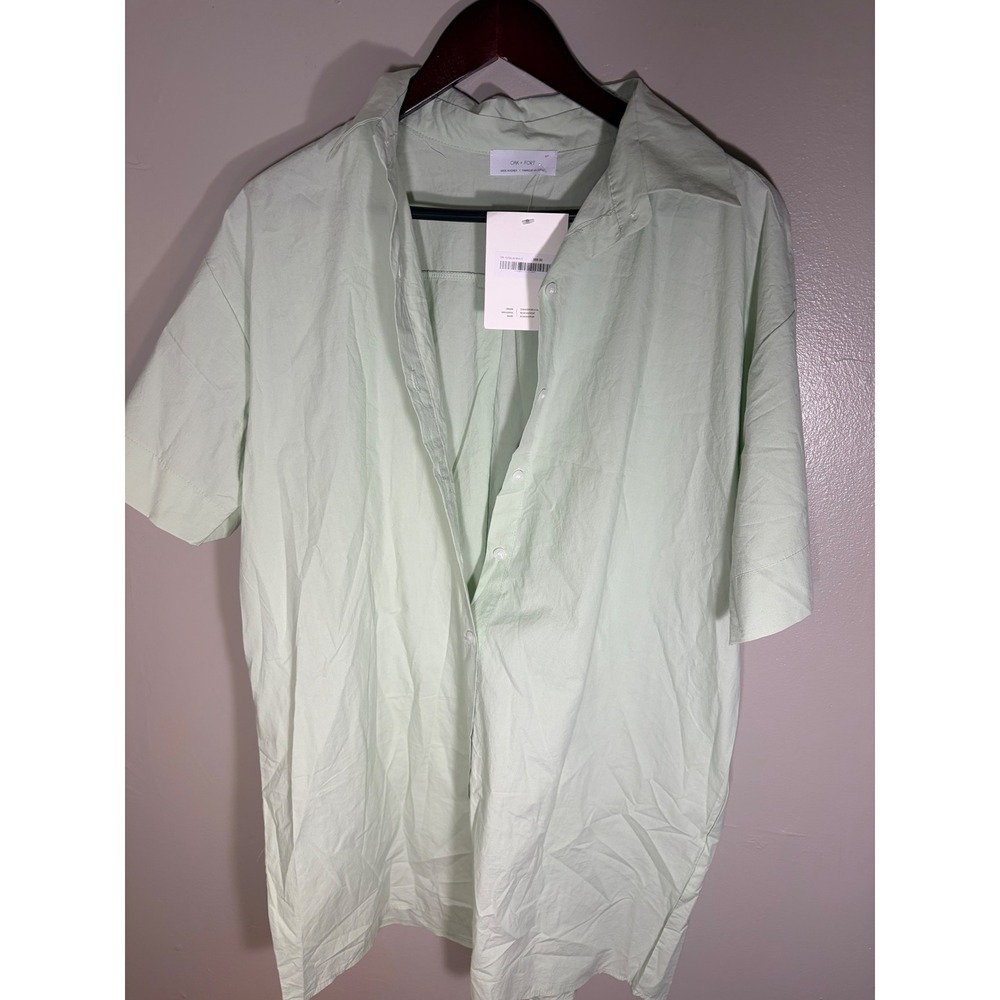 Oak + Fort Mens Short Sleeve Button Down Shirt Mint Green Relaxed Fit DR-10190-W